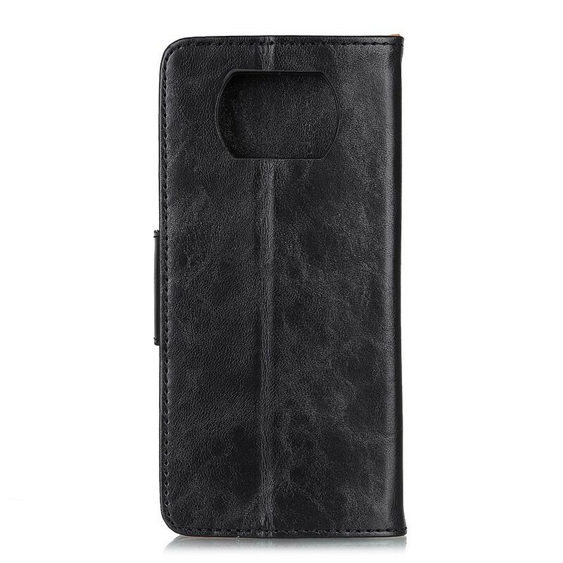 Capa Folio Para Poco X3 / X3 Pro / X3 NFC Fecho Reversível De Couro Rachado