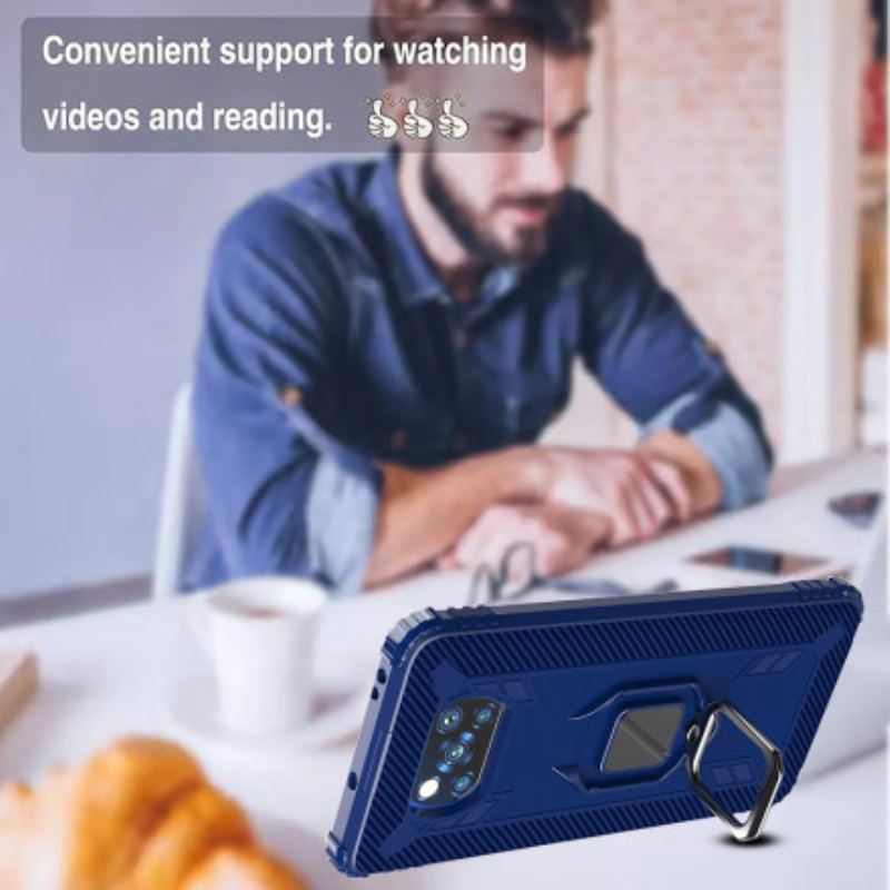Capa Para Poco X3 / X3 Pro / X3 NFC Anel E Fibra De Carbono