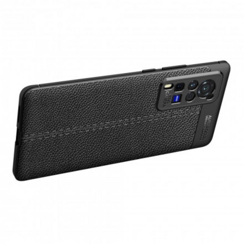 Capa Para Vivo X60 Pro Linha Dupla Efeito Couro Litchi