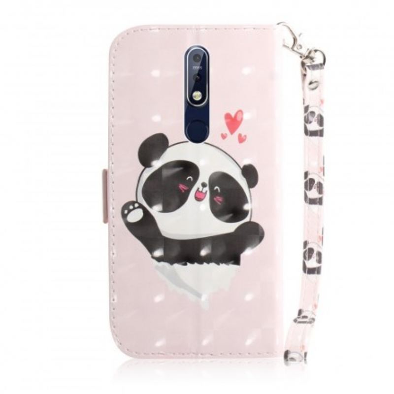 Capa Flip Para Nokia 7.1 De Cordão Panda Love Com Cordão