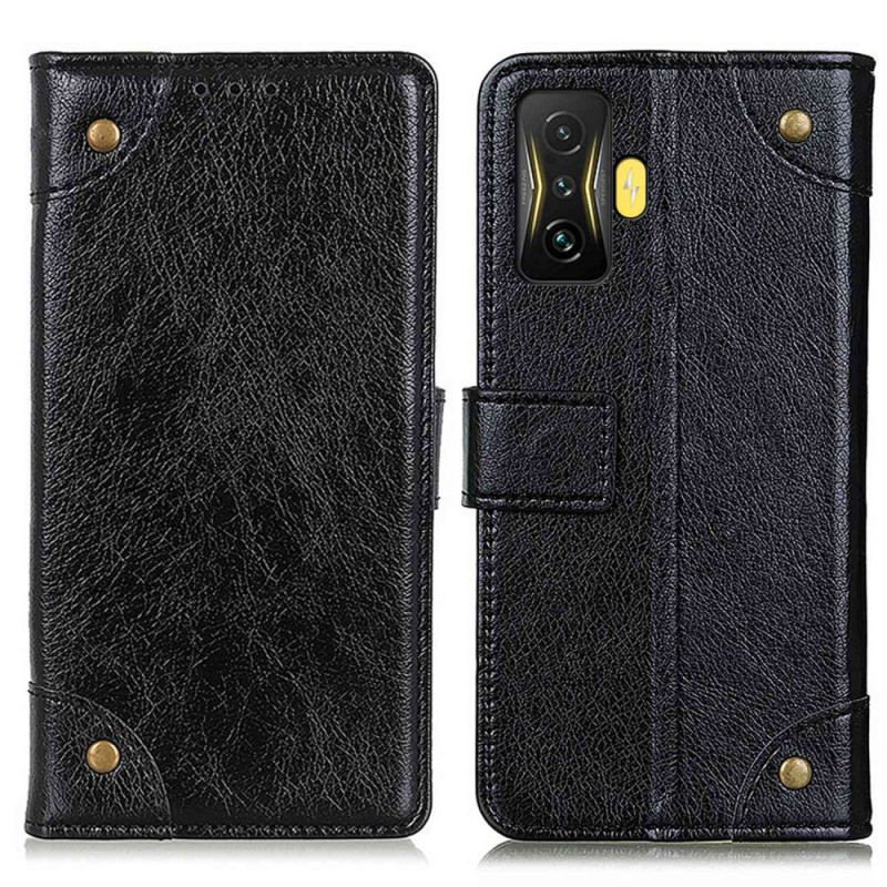 Capa Flip Para Poco F4 GT Rebites Vintage Estilo Couro Napa
