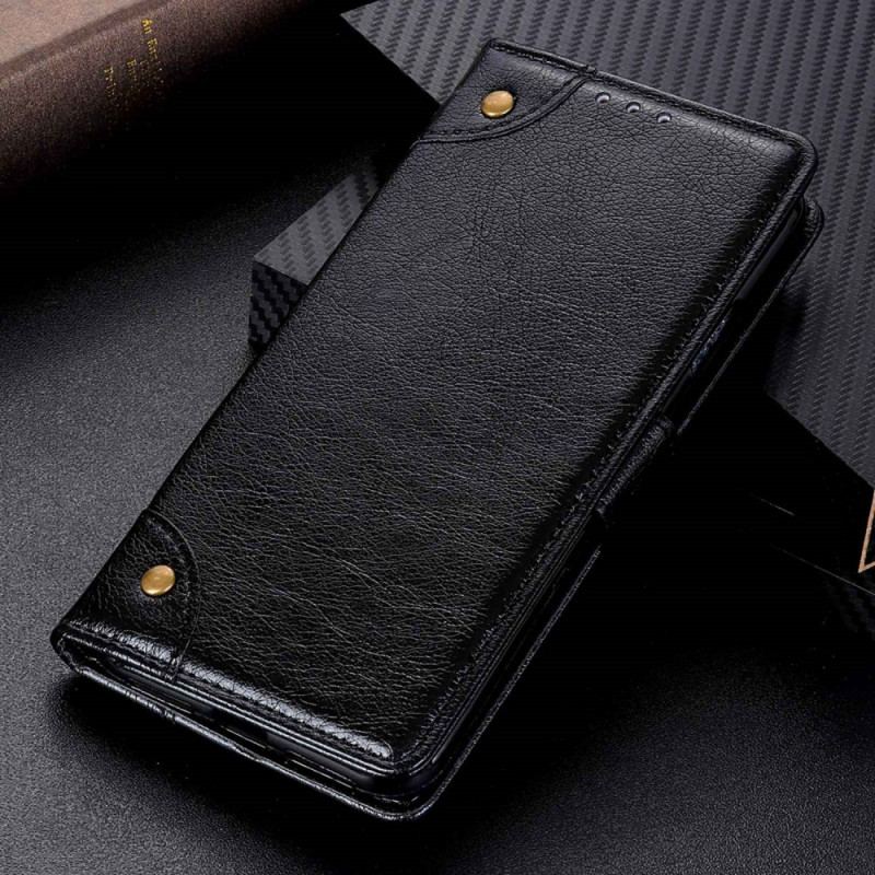 Capa Flip Para Poco F4 GT Rebites Vintage Estilo Couro Napa