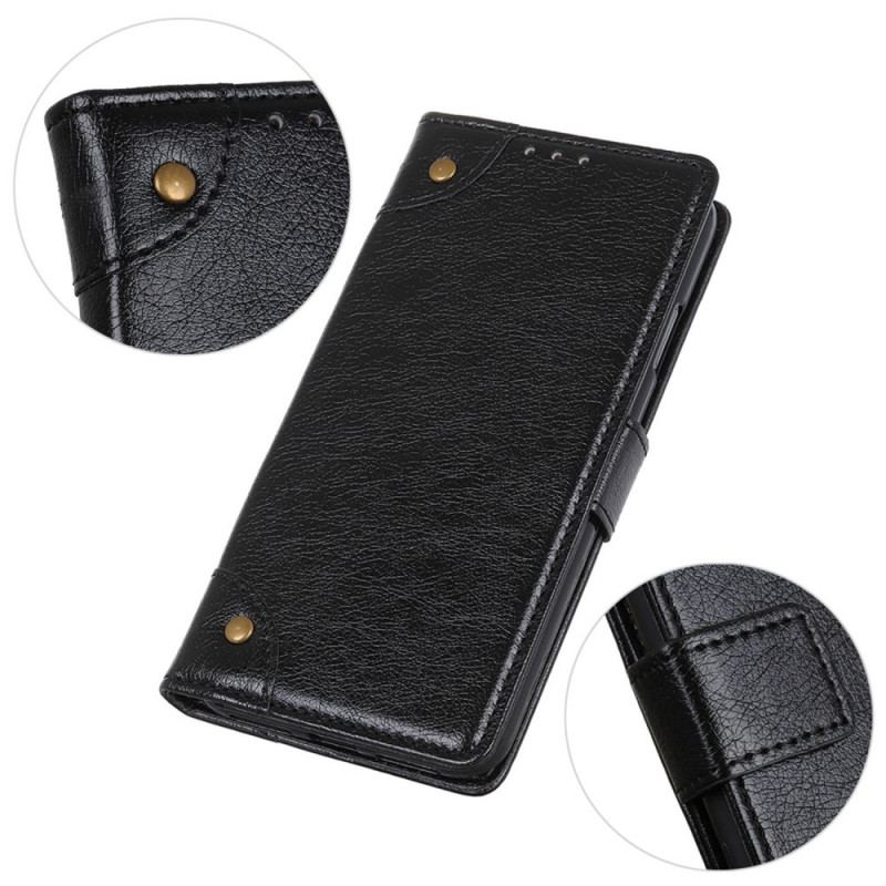 Capa Flip Para Poco F4 GT Rebites Vintage Estilo Couro Napa