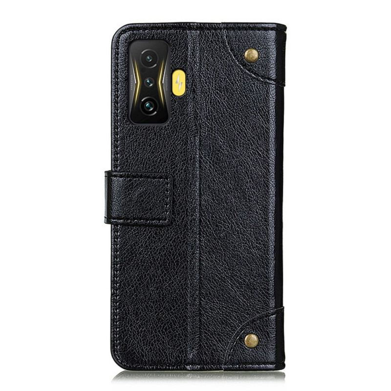 Capa Flip Para Poco F4 GT Rebites Vintage Estilo Couro Napa
