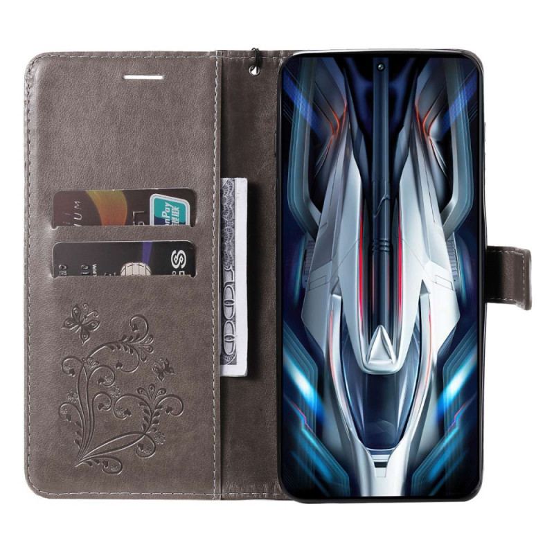 Capa Folio Para Poco F4 GT De Cordão Borboletas Gigantes
