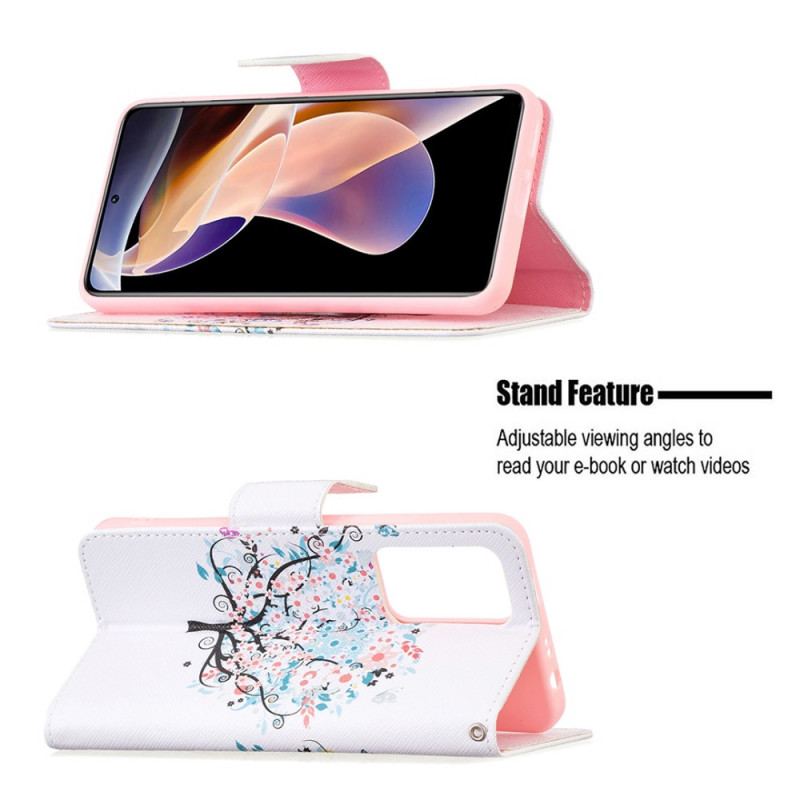 Capa De Couro Para Xiaomi Redmi Note 11 Pro Plus 5G Árvore Florida