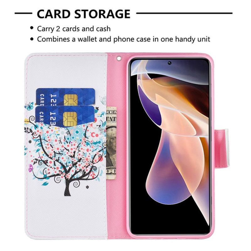 Capa De Couro Para Xiaomi Redmi Note 11 Pro Plus 5G Árvore Florida