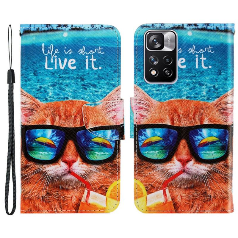 Capa De Couro Para Xiaomi Redmi Note 11 Pro Plus 5G De Cordão Viva Na Lanyard