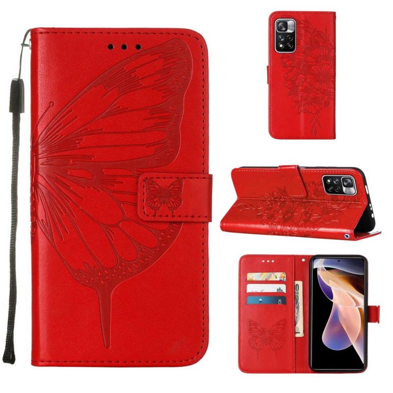 Capa Em Pele Para Xiaomi Redmi Note 11 Pro Plus 5G Design De Borboleta Com Cordão