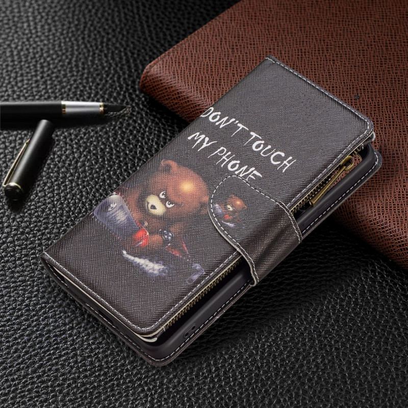 Capa Em Pele Para Xiaomi Redmi Note 11 Pro Plus 5G Urso De Bolso Com Zíper