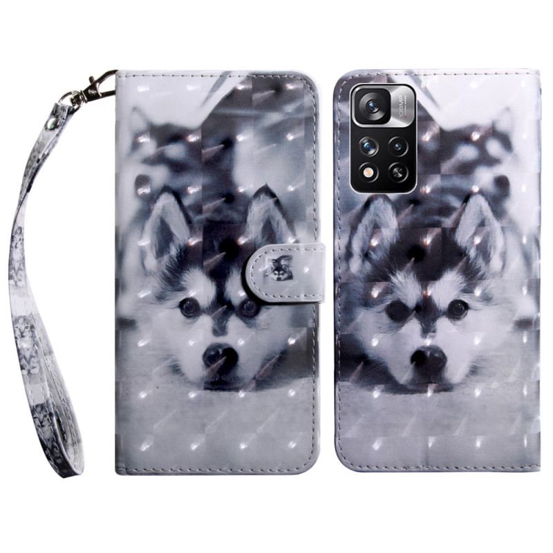 Capa Flip Para Xiaomi Redmi Note 11 Pro Plus 5G Cachorro Preto E Branco