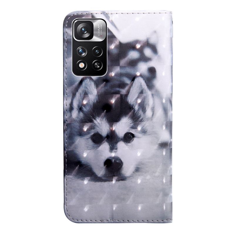 Capa Flip Para Xiaomi Redmi Note 11 Pro Plus 5G Cachorro Preto E Branco