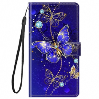 Capa Flip Para Xiaomi Redmi Note 11 Pro Plus 5G De Cordão Leque Borboletas