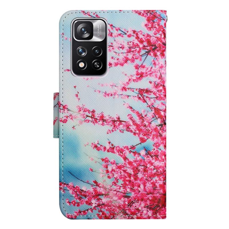 Capa Flip Para Xiaomi Redmi Note 11 Pro Plus 5G De Cordão Ramo Florido Com Alça