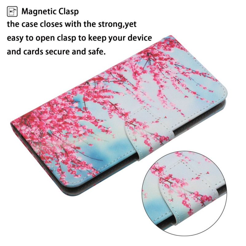 Capa Flip Para Xiaomi Redmi Note 11 Pro Plus 5G De Cordão Ramo Florido Com Alça