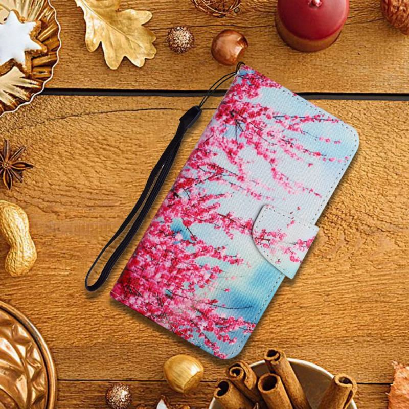 Capa Flip Para Xiaomi Redmi Note 11 Pro Plus 5G De Cordão Ramo Florido Com Alça