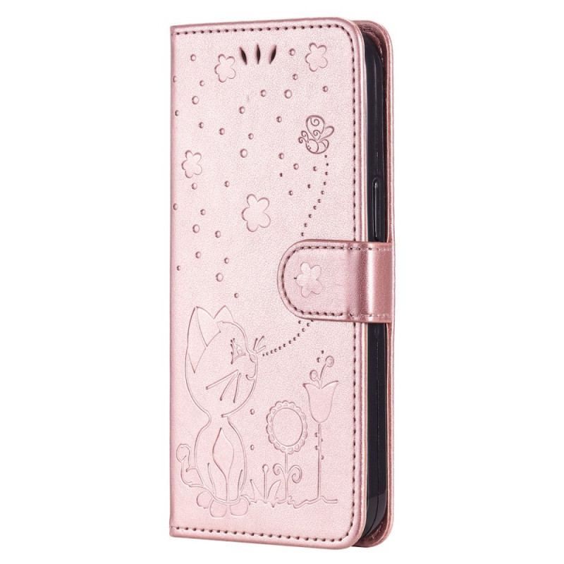 Capa Flip Para Xiaomi Redmi Note 11 Pro Plus 5G De Cordão Strappy Gato E Abelhas