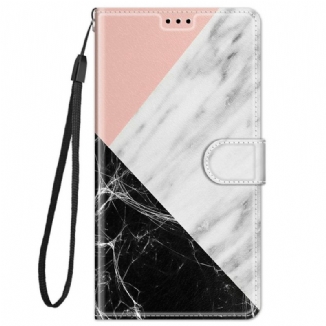 Capa Flip Para Xiaomi Redmi Note 11 Pro Plus 5G De Cordão Strappy Marble Elegance