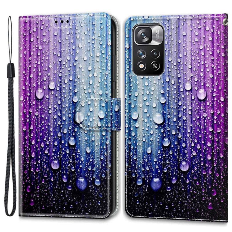 Capa Flip Para Xiaomi Redmi Note 11 Pro Plus 5G Gotas De Água Com Cordão