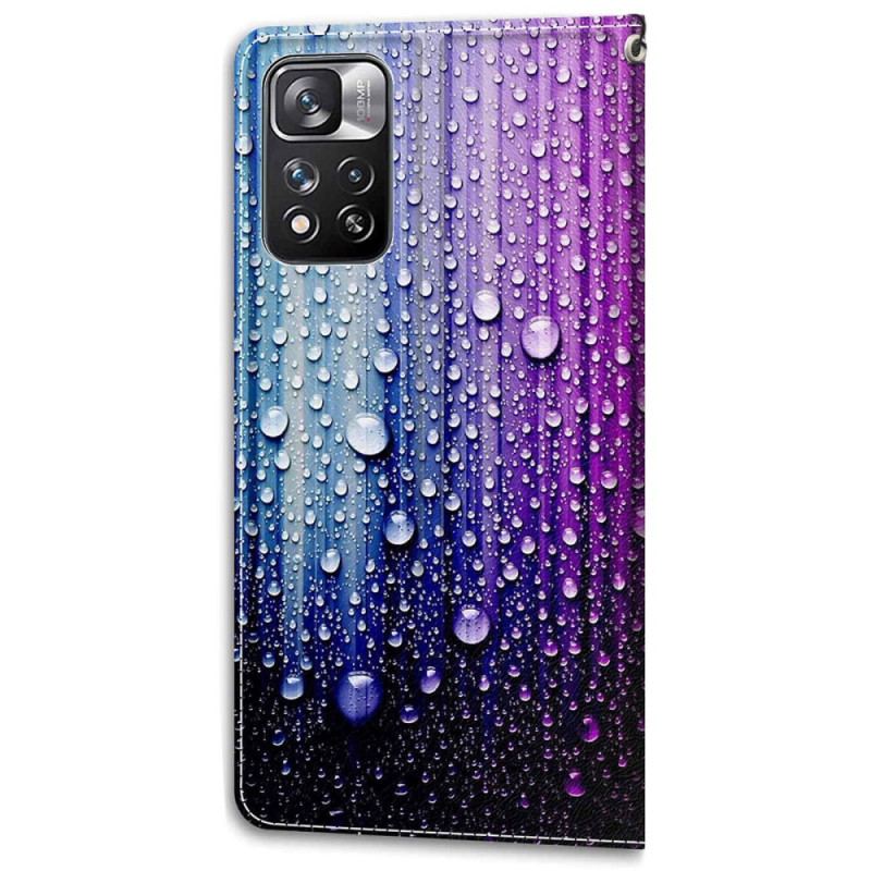 Capa Flip Para Xiaomi Redmi Note 11 Pro Plus 5G Gotas De Água Com Cordão