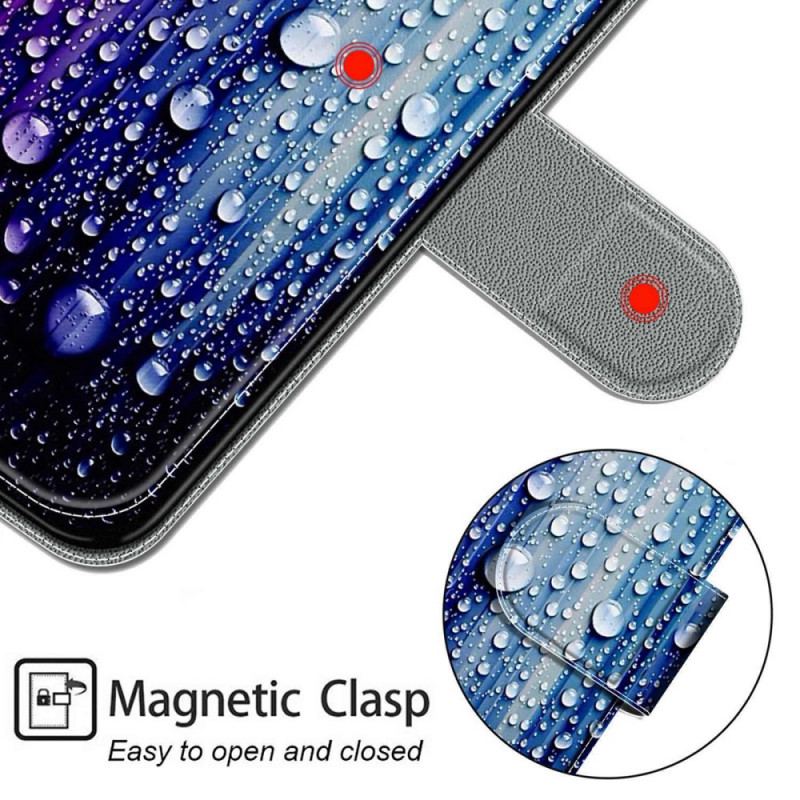 Capa Flip Para Xiaomi Redmi Note 11 Pro Plus 5G Gotas De Água Com Cordão