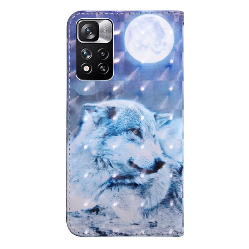 Capa Folio Para Xiaomi Redmi Note 11 Pro Plus 5G Aquarela Lobo