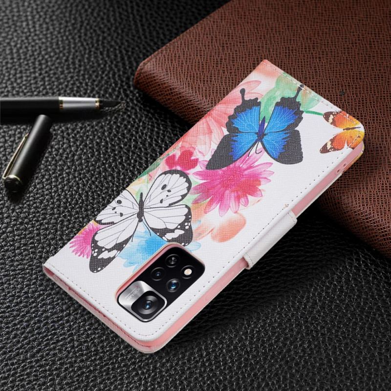 Capa Folio Para Xiaomi Redmi Note 11 Pro Plus 5G Borboletas