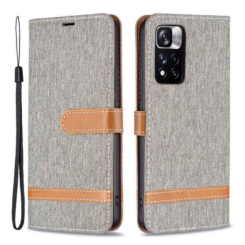 Capa Folio Para Xiaomi Redmi Note 11 Pro Plus 5G De Cordão Correia Efeito Tecido E Couro