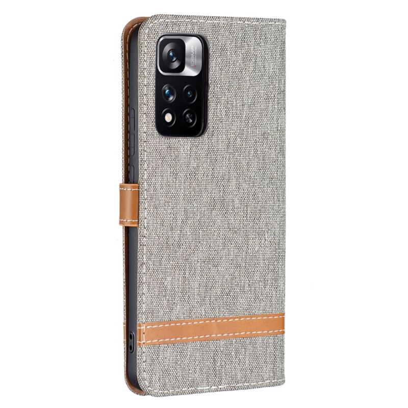 Capa Folio Para Xiaomi Redmi Note 11 Pro Plus 5G De Cordão Correia Efeito Tecido E Couro
