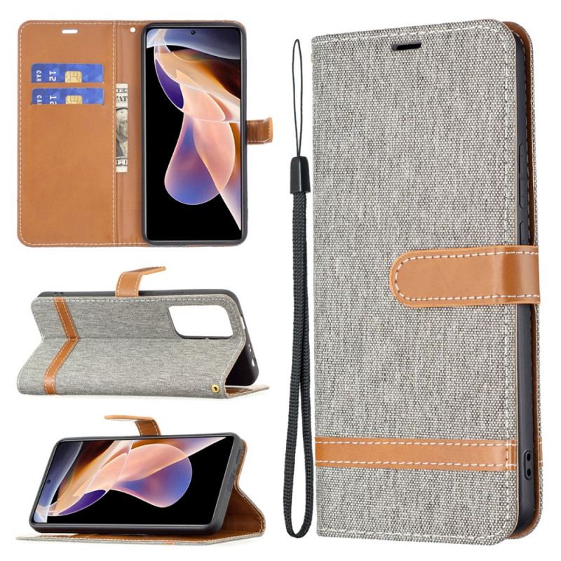 Capa Folio Para Xiaomi Redmi Note 11 Pro Plus 5G De Cordão Correia Efeito Tecido E Couro