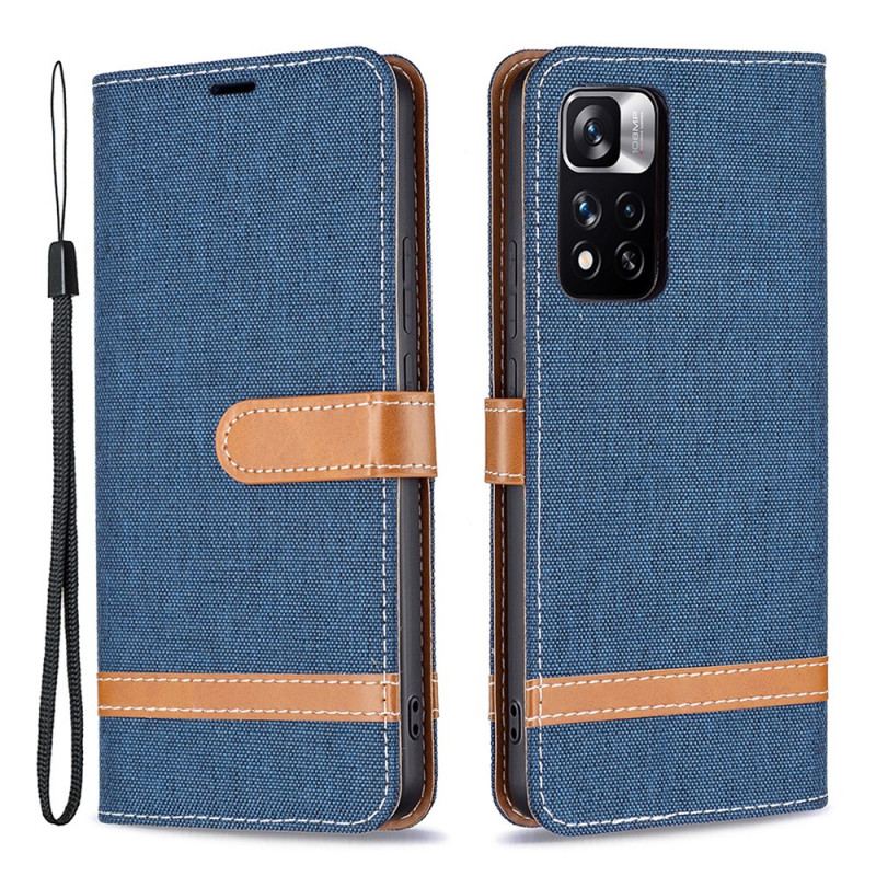 Capa Folio Para Xiaomi Redmi Note 11 Pro Plus 5G De Cordão Correia Efeito Tecido E Couro