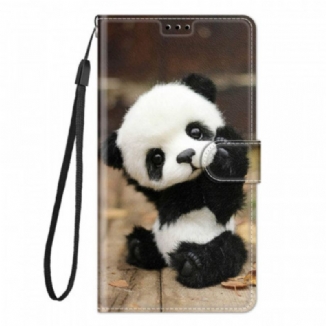 Capa Folio Para Xiaomi Redmi Note 11 Pro Plus 5G De Cordão Pequeno Panda Com Alça