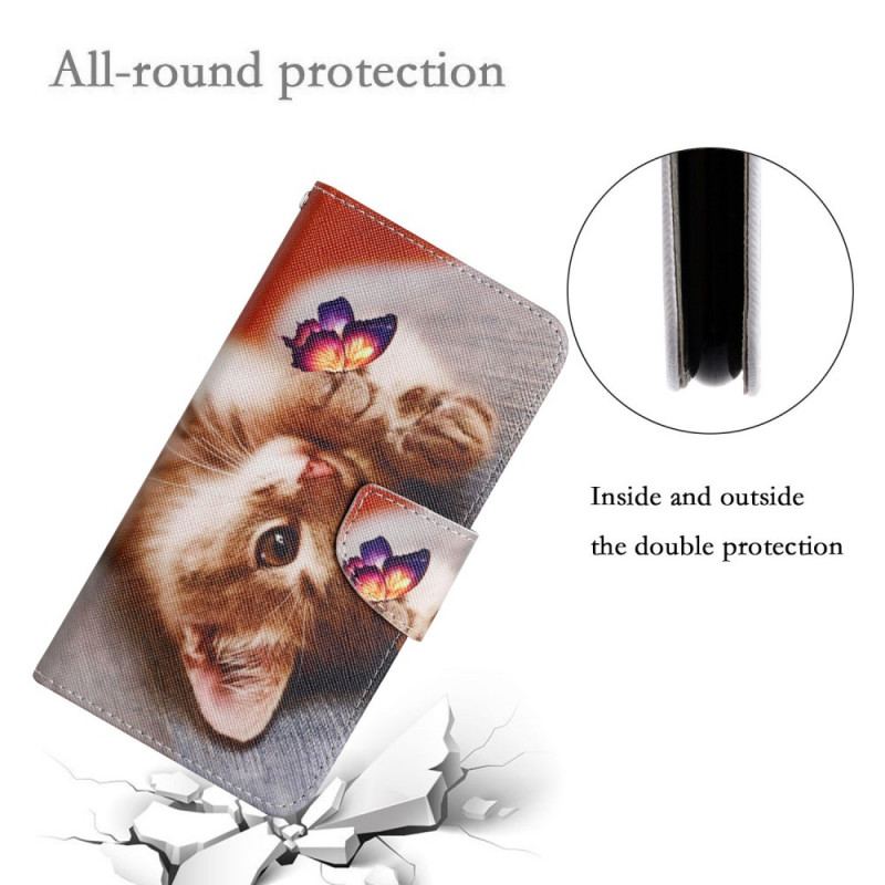 Capa Folio Para Xiaomi Redmi Note 11 Pro Plus 5G Minha Gatinha E Borboleta