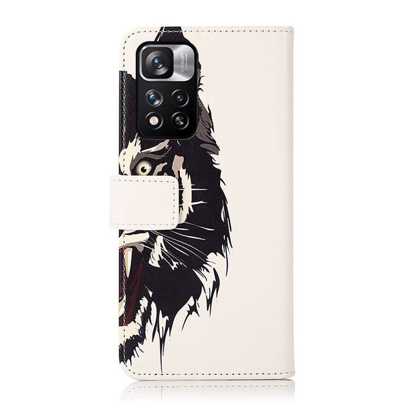 Capa Folio Para Xiaomi Redmi Note 11 Pro Plus 5G Tigre Feroz