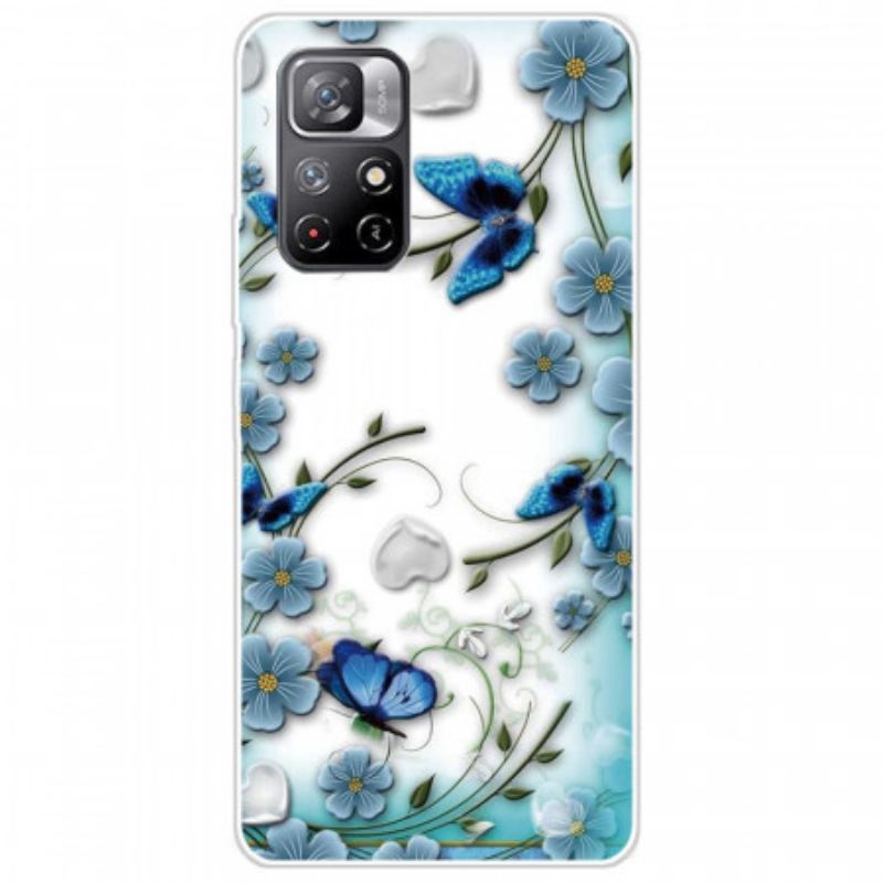 Capa Para Xiaomi Redmi Note 11 Pro Plus 5G Flores E Borboletas Azuis