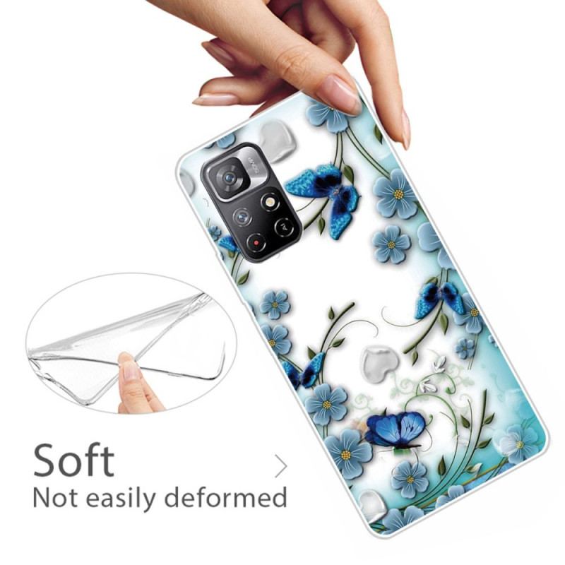 Capa Para Xiaomi Redmi Note 11 Pro Plus 5G Flores E Borboletas Azuis