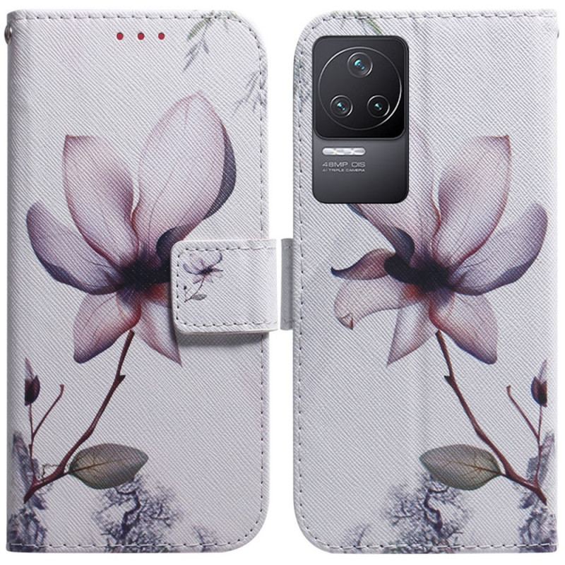 Capa Flip Para Poco F4 Flor Rosa Panda