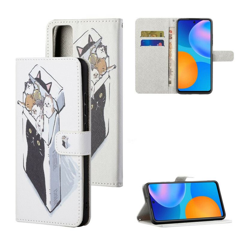Capa Flip Para Honor 10X Lite De Cordão Gatos De Entrega Com Tangas