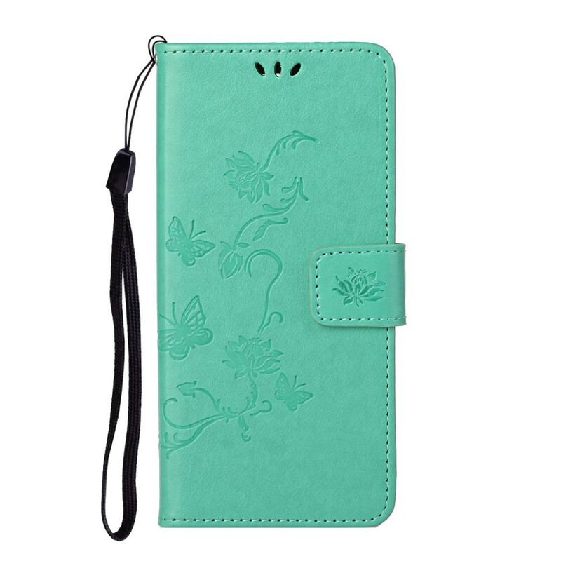 Capa Folio Para Honor 10X Lite De Cordão Tanga Borboletas E Flores