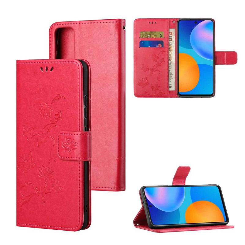 Capa Folio Para Honor 10X Lite De Cordão Tanga Borboletas E Flores