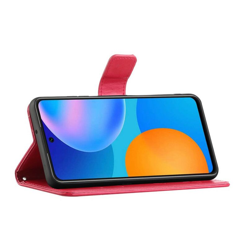 Capa Folio Para Honor 10X Lite De Cordão Tanga Borboletas E Flores
