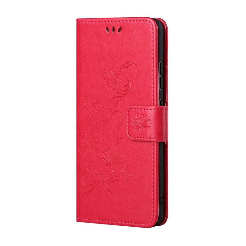 Capa Folio Para Honor 10X Lite De Cordão Tanga Borboletas E Flores