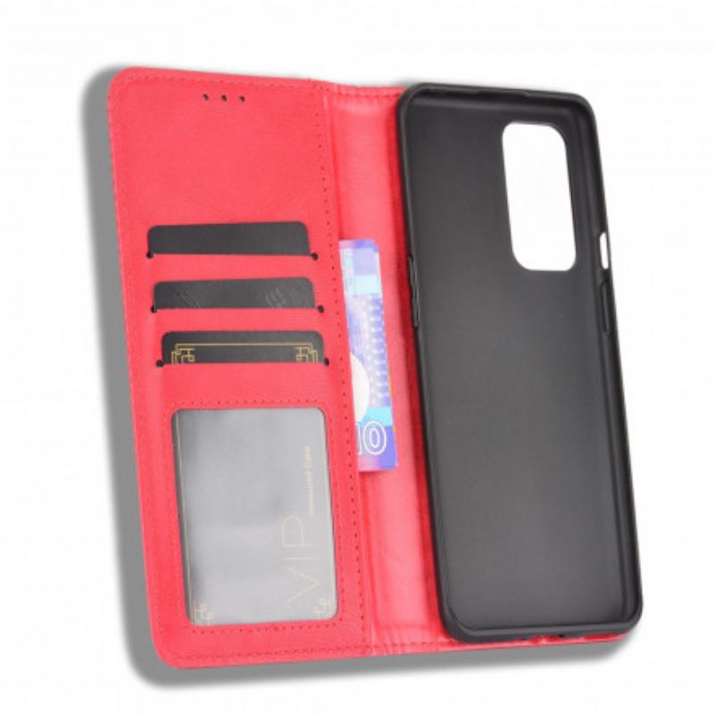 Capa De Celular Para OnePlus 9 Pro Flip Efeito Couro Vintage Estilizado