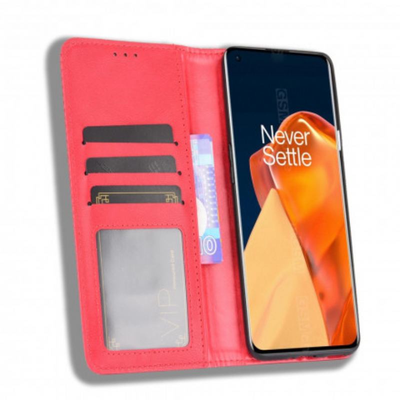Capa De Celular Para OnePlus 9 Pro Flip Efeito Couro Vintage Estilizado
