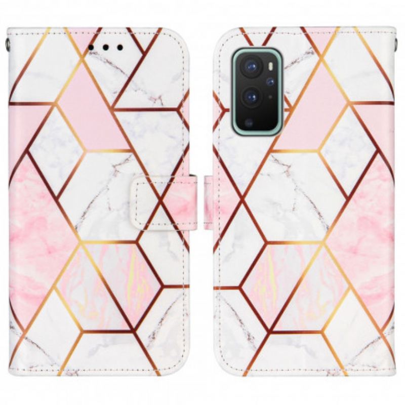 Capa De Couro Para OnePlus 9 Pro De Cordão Mármore Geométrico Listrado