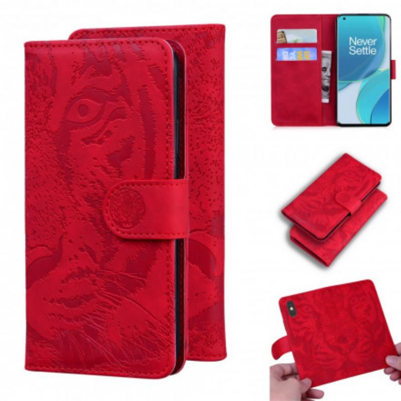 Capa De Couro Para OnePlus 9 Pro Estampa Cara De Tigre
