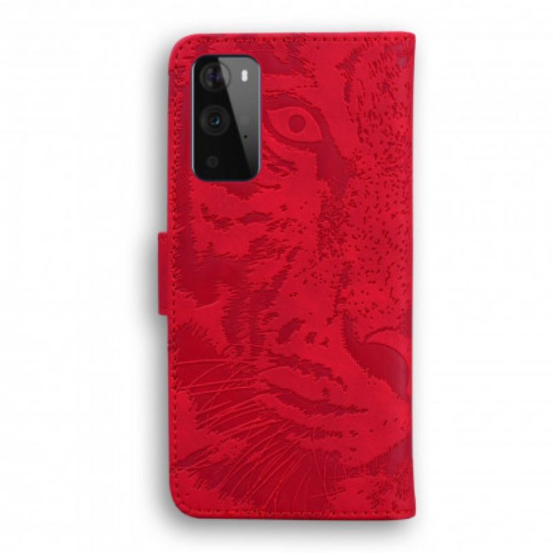 Capa De Couro Para OnePlus 9 Pro Estampa Cara De Tigre
