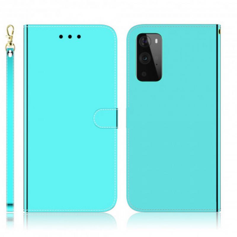 Capa Folio Para OnePlus 9 Pro Capa De Espelho De Couro Sintético