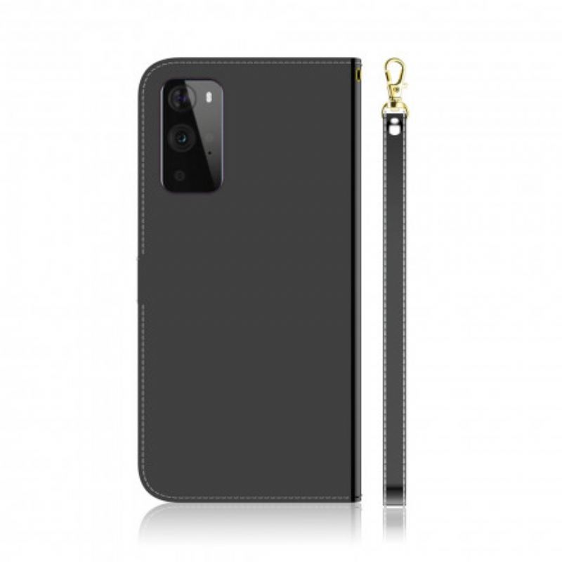 Capa Folio Para OnePlus 9 Pro Capa De Espelho De Couro Sintético