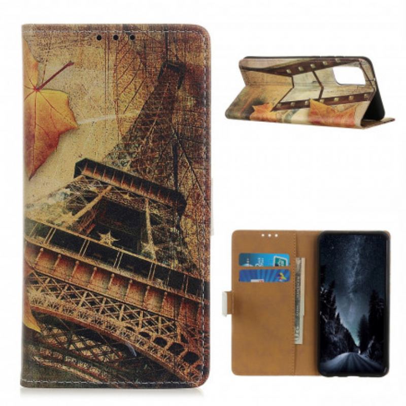 Capa Folio Para OnePlus 9 Pro Torre Eiffel No Outono